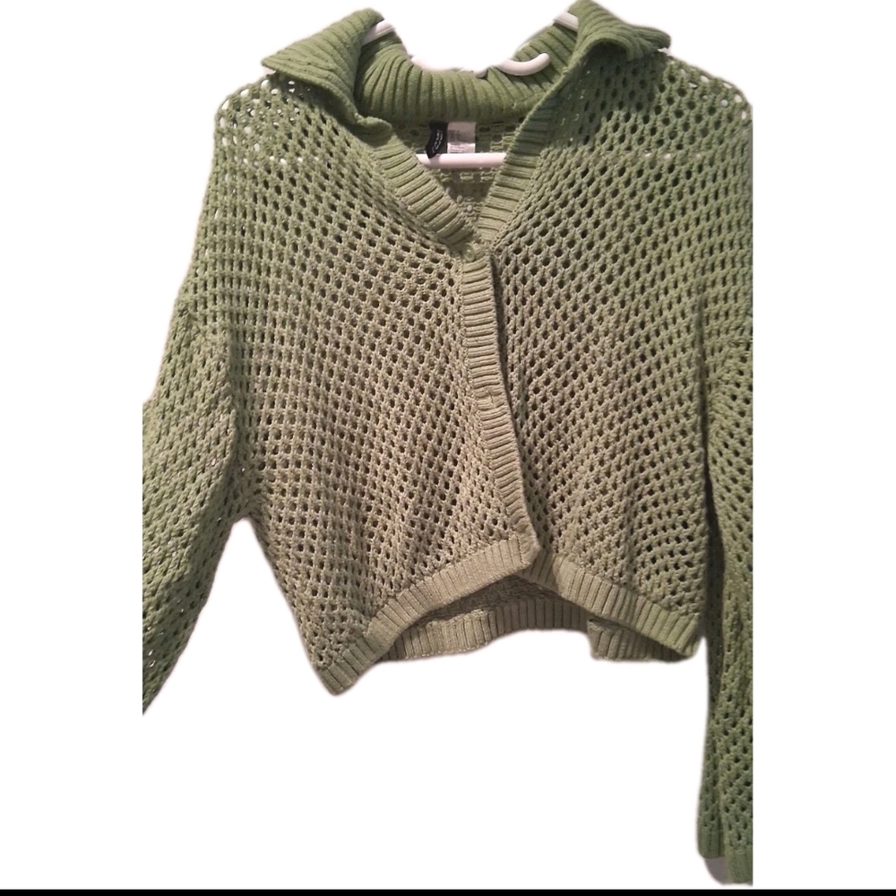 Divided Olive Open-Knit Cardigan